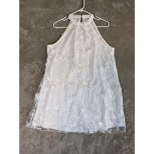 CUPSHE White Floral Lace Halter Dress Size XL – Sleeveless Sheer Overlay NWT
